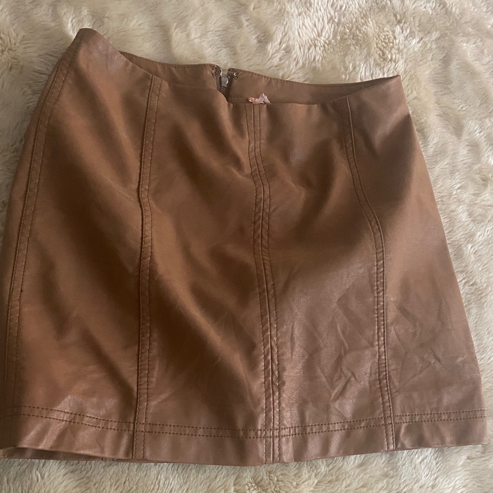 Free People Tan Leather Pencil Skirt